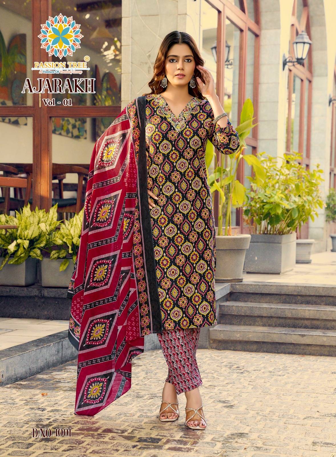  AJARAKH VOL-1 By PASSION TREE 1001 To 1008 Series Beautiful Festive Suits Colourful Stylish Heavy Heavy Cotton readymade dresses At Wholesale Price